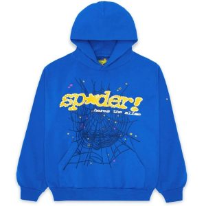 Sp5der Logo Print Blue Hoodie